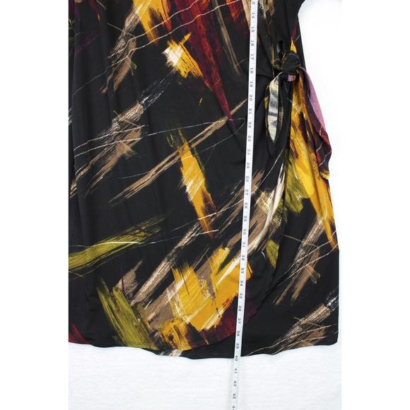 Signature By Robbie Bee Dress Faux Wrap Knot Women 1X Black Printed 3/4 Sleeve - Picture 8 of 14